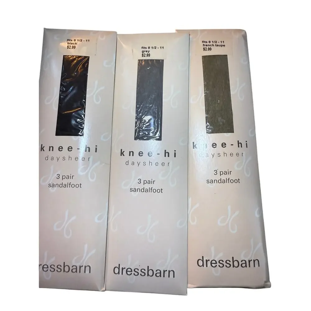 Dressbarn Pantyhose Women's Fits 8.5-11 Knee-Hi Day Sheer Sandal Foot 3 Pack/ 3